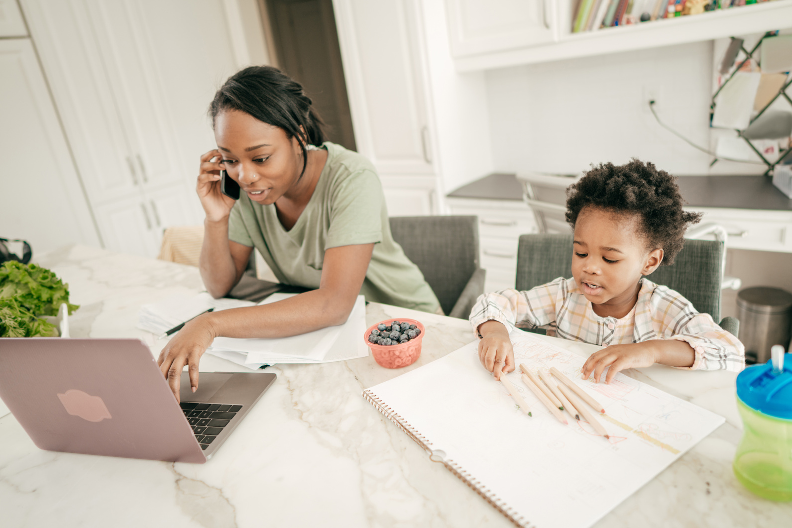 Mom handling multiple tasks.